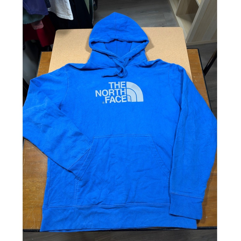 The North Face Hoodie Men's Medium Blue Excellent Logo Pullover TB5Q AAZZ